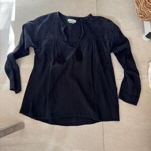 Isabel Marant Étoile navy cotton gauze blouse with tassels.